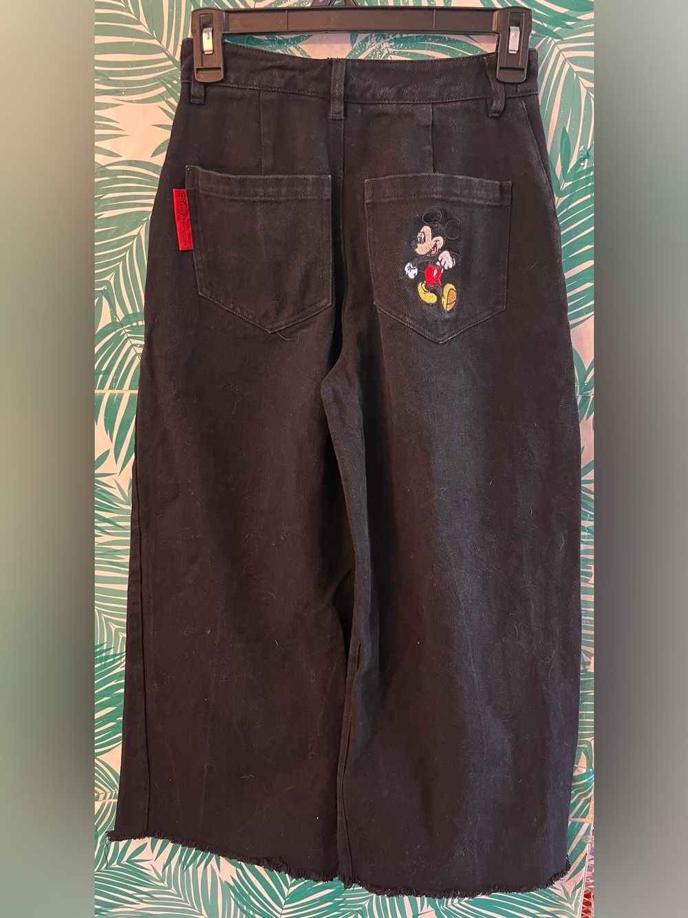Disney Pretty Little Thing Black denim Pants w/ embroidered Mickey on back sz 2